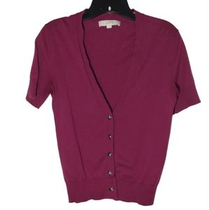 Loft by Ann Taylor Women's Short Sleeve Burgundy Cardigan